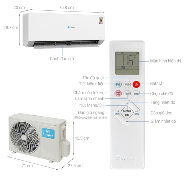 Máy lạnh Casper Inverter 1 HP QC-09IU36A 2025 - Thái Lan - Ảnh 5