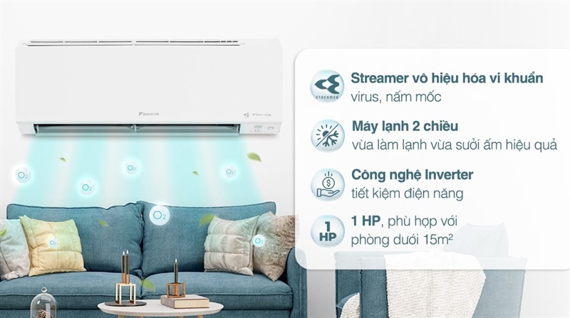 Máy lạnh 2 chiều Daikin Inverter 1 HP ATHF25XVMV - VIỆT NAM
