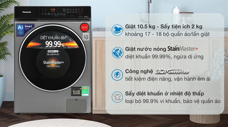 Máy giặt Panasonic Inverter giặt 10.5 kg - sấy tiện ích 2 kg NA-V105FC1LV - VIỆT NAM