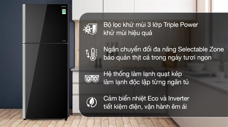 Tủ lạnh Hitachi Inverter 366 Lít R-FVX480PGV9 tổng quan thiết kế