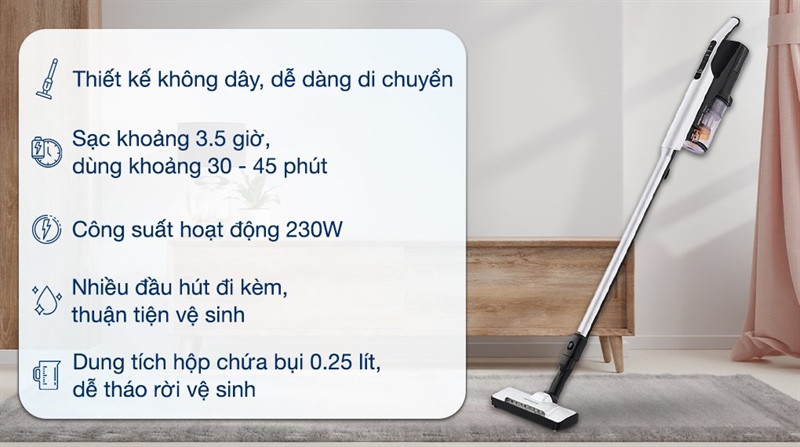 Máy hút bụi không dây Hitachi PV-XL1K WH thiết kế cầm tay tiện lợi