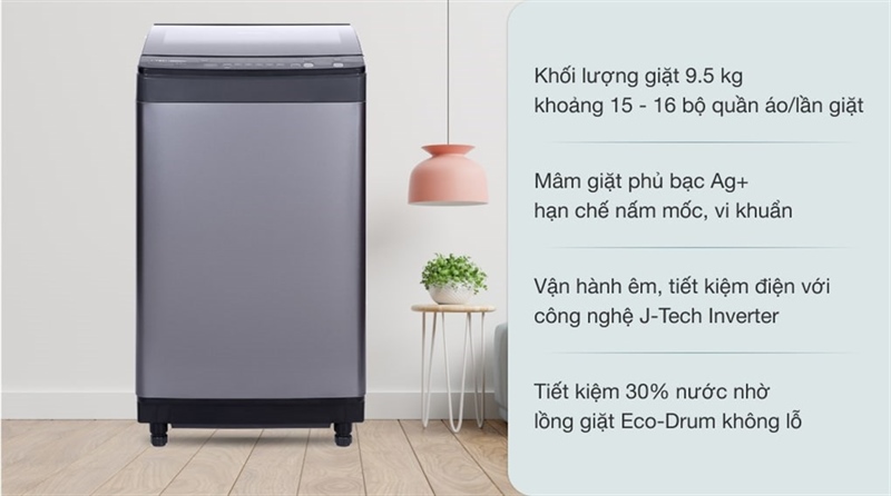 Máy giặt Sharp Inverter 9.5 Kg ES-X95HV-S với thiết kế lồng giặt Eco-Drum không lỗ cao cấp