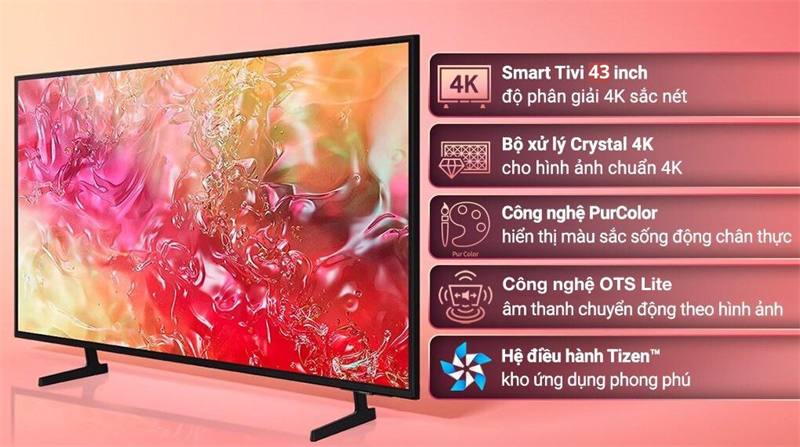 Smart Tivi Samsung 4K 43 inch UA43DU7000 thiết kế tinh tế