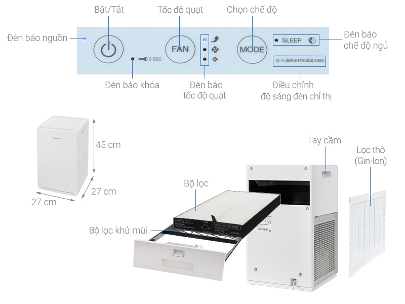 Máy lọc không khí Daikin MCQ30ZVM7-A 25W - Malaysia - Ảnh 5