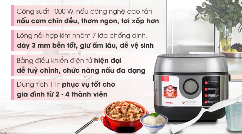 Nồi cơm cao tần Toshiba 1 lít RC-10IP1PV với công nghệ IH hiện đại