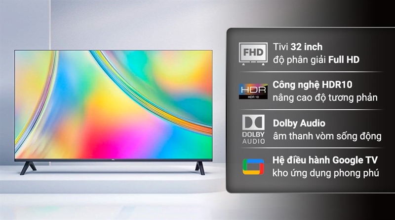 Google Tivi TCL 32 inch 32S5400A thiết kế viền kim loại sang trọng