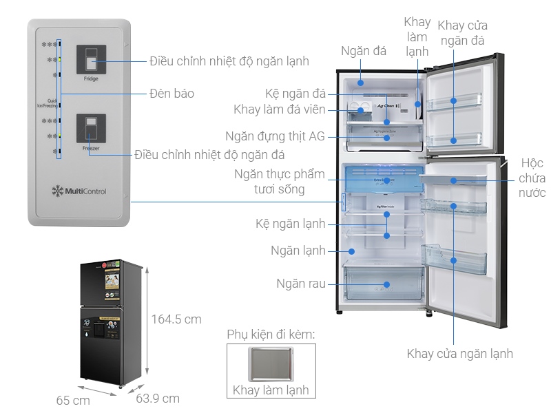 Tổng thể nội thất bên trong tủ lạnh Panasonic 326 lít