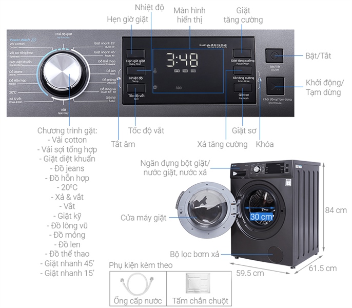 Máy giặt Casper Inverter 8.5 kg WF-85I140BGB - THÁI LAN (B.3T) - Ảnh 5