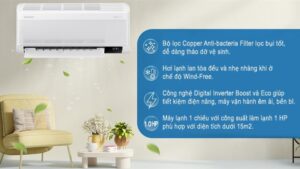 Máy lạnh Samsung Inverter 1 HP AR10CYFAAWKNSV - THÁI LAN (WIND - FREE)