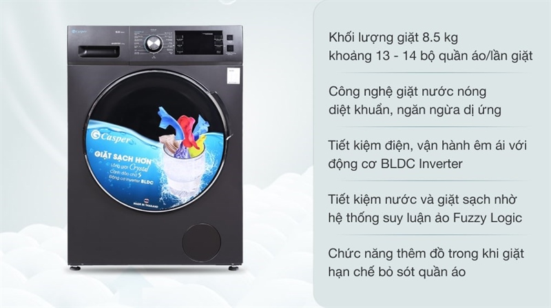 Máy giặt Casper Inverter 8.5 kg WF-85I140BGB - THÁI LAN (B.3T)