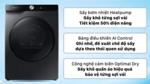 Máy sấy bơm nhiệt Samsung Inverter 9 Kg DV90T7240BB/SV