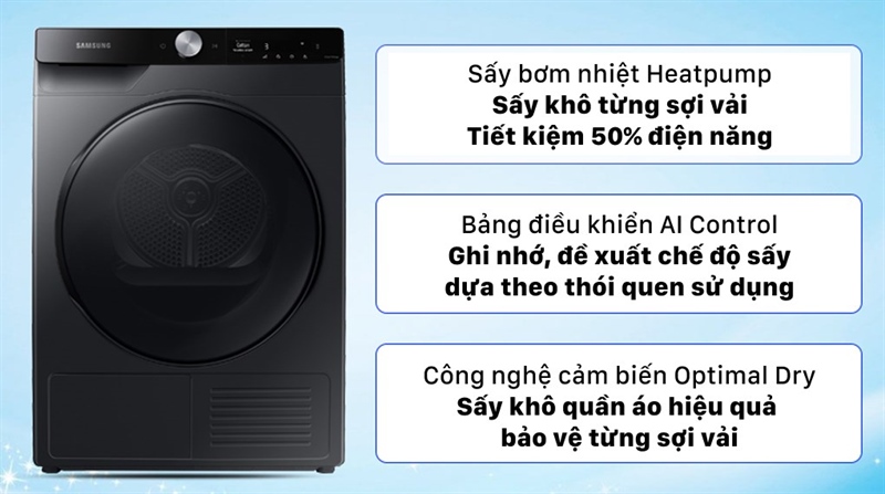 Máy sấy bơm nhiệt Samsung Inverter 9 Kg DV90T7240BB/SV