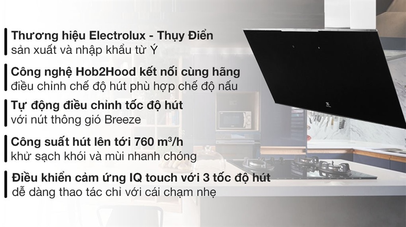 Máy hút mùi Electrolux KFVB19K thiết kế kính vát sang trọng