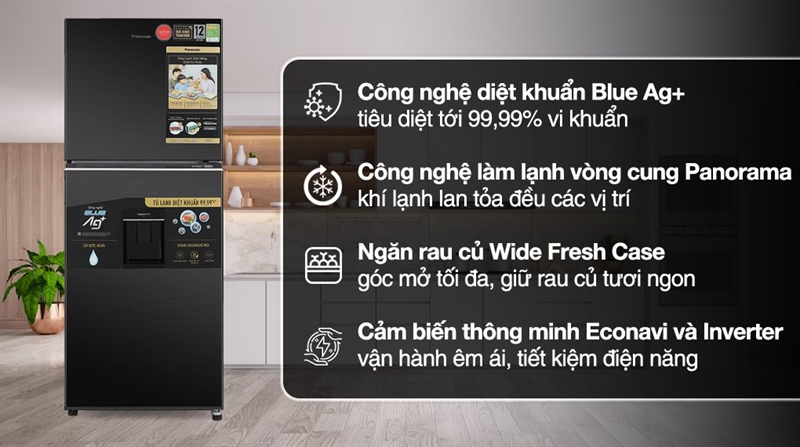 Tủ lạnh Panasonic Inverter 326 lít NR-TL351GVKV thiết kế mặt thép tinh tế