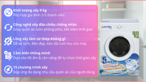 Máy sấy thông hơi chống nhăn Alaska 9 kg MS-95