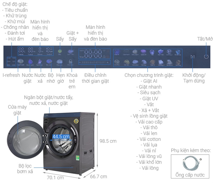 Bảng điều khiển cảm ứng thông minh trên máy giặt sấy Aqua