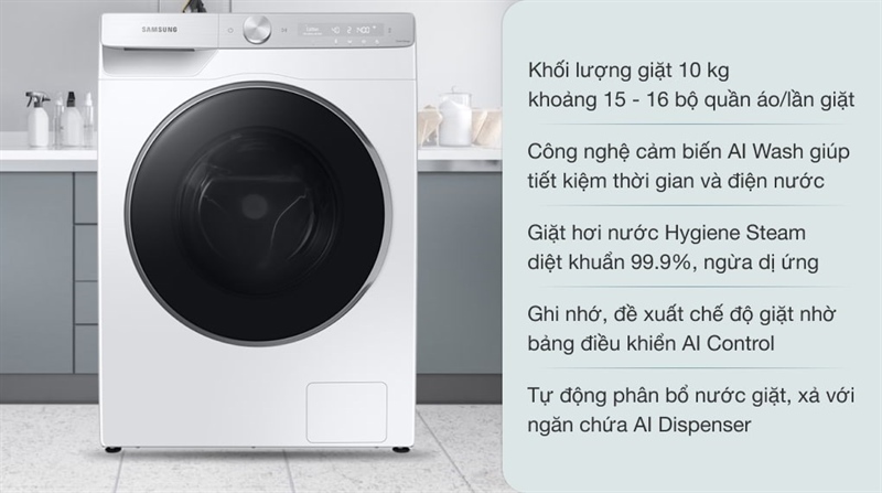 Máy giặt Samsung Inverter 10 kg WW10TP44DSH/SV với thiết kế sang trọng