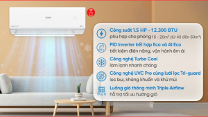 Máy lạnh AQUA Inverter 1.5 HP AQA-RUV13RB5 2026 - Thái Lan