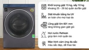 Máy giặt sấy Aqua Inverter 15 Kg AQD-DH1500G PP (Sấy 10kg)