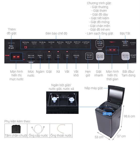 Tiện ích trên máy giặt Sharp ES-X95HV-S