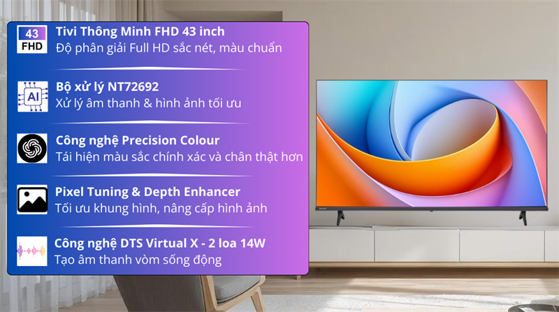 Smart Tivi Hisense FHD 43 inch 43A4Q 2025 thiết kế hiện đại