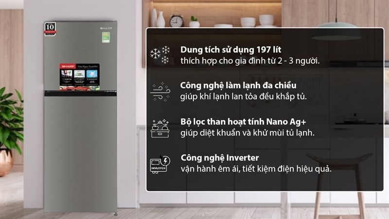 Tủ lạnh Sharp Inverter 197 lít SJ-X215V-SL - Thiết kế hiện đại sang trọng