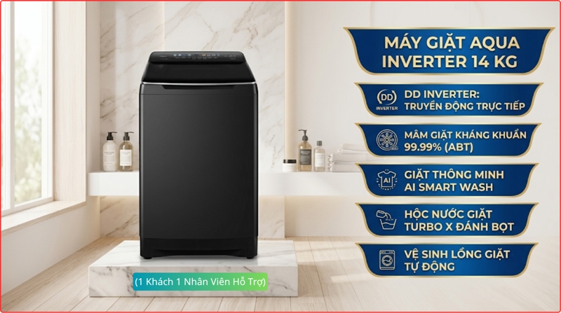 Máy giặt Aqua Inverter 14 kg AWM14-B2158L(B) 2025