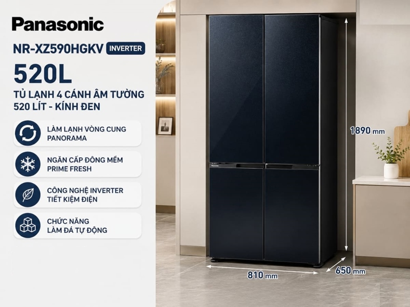 Tủ lạnh Panasonic Inverter 520 lít Multi Door NR-XZ590HGKV 2026 - Tiện ích làm đá tự động thông minh