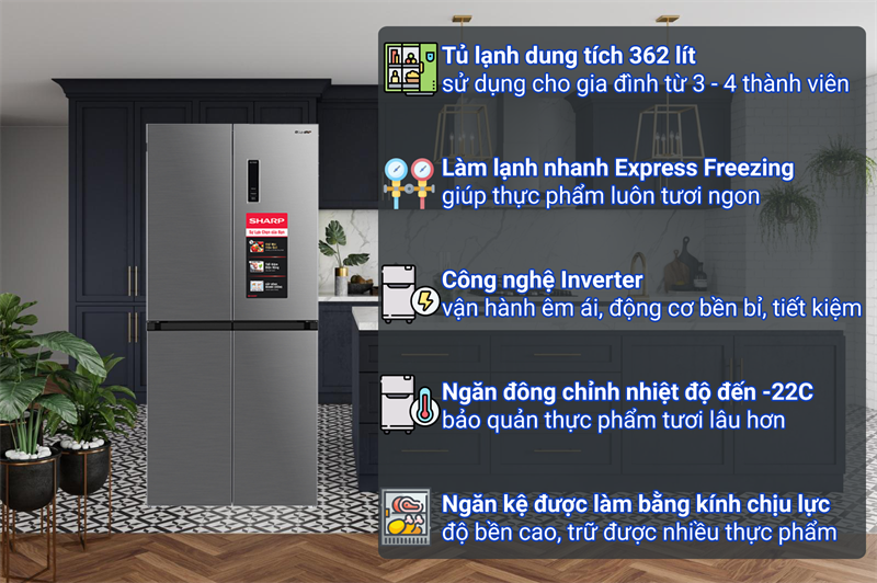 Tủ lạnh Sharp Inverter 362 lít SJ-FX420V-SL (N.10T5)